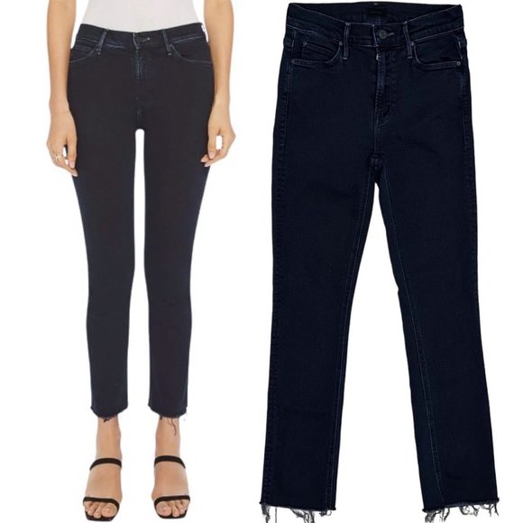 Mother The Mid Rise Dazzler Ankle Fray Jeans in Holding Hands Dark Denim Size 24 - Picture 1 of 15